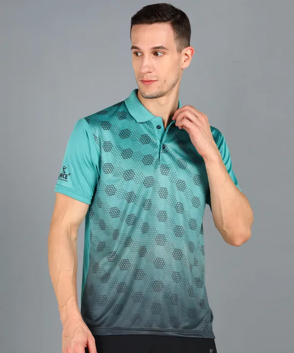 Sea_Green_&_Black_Polo_T-Shirt_For_Men