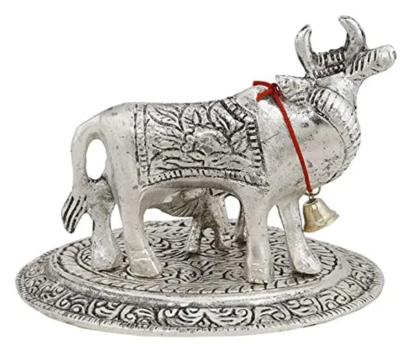 Silver___Candela__Ozonised_Vedic_Kamdhenu_Cow_And_Calf_Pooja_Mandir_Idol_(H-6_Cm)-