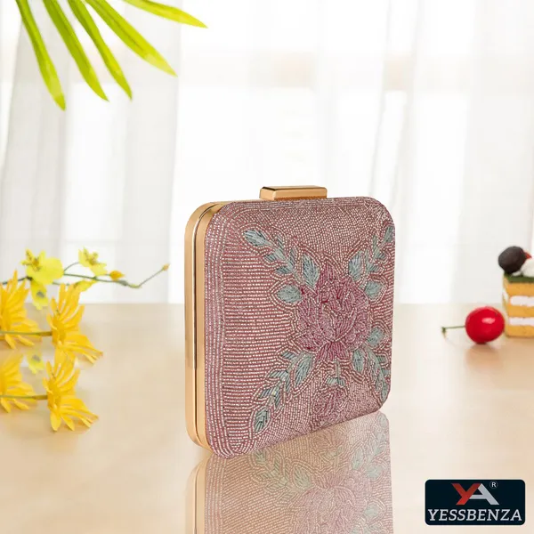 Peach_Polycotton_Fabric_Hand_Side_Slings_Party_Clutch_Bag_For_Women