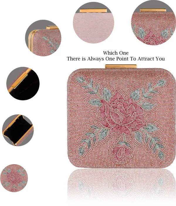 Peach_Polycotton_Fabric_Hand_Side_Slings_Party_Clutch_Bag_For_Women
