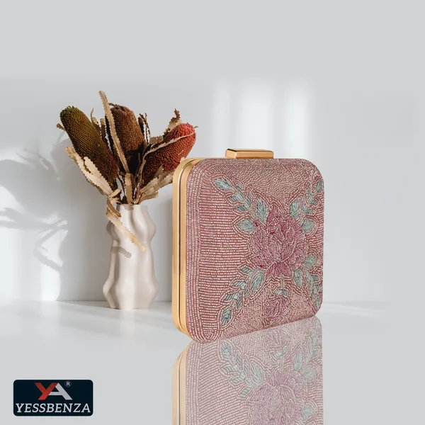 Peach_Polycotton_Fabric_Hand_Side_Slings_Party_Clutch_Bag_For_Women