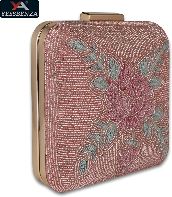 Peach_Polycotton_Fabric_Hand_Side_Slings_Party_Clutch_Bag_For_Women