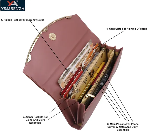 Peach_Casual_Synthetic_Polyester_Cotton_Leather_Magnetic_Women'S_Clutches_Wallets_Bag