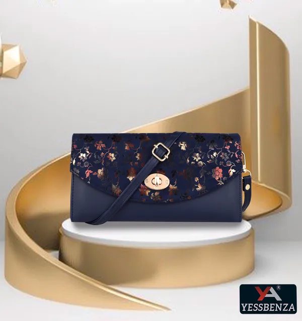 Navy_Casual_And_Evening/Party_Synthetic_Leather_And_Cotton_Twist_Clasp_Shoulder_Bag
