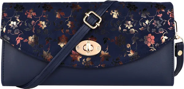 Navy_Casual_And_Evening/Party_Synthetic_Leather_And_Cotton_Twist_Clasp_Shoulder_Bag