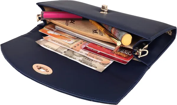Navy_Casual_And_Evening/Party_Synthetic_Leather_And_Cotton_Twist_Clasp_Shoulder_Bag