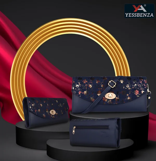 Navy_Casual_And_Evening/Party_Synthetic_Leather_And_Cotton_Twist_Clasp_Shoulder_Bag