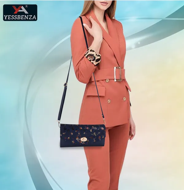 Navy_Casual_And_Evening/Party_Synthetic_Leather_And_Cotton_Twist_Clasp_Shoulder_Bag