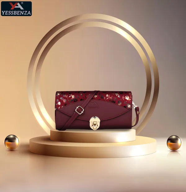 Maroon_Leather_And_Cotton_Detachable_Strap_Twist_Clasp_Sling_Bag