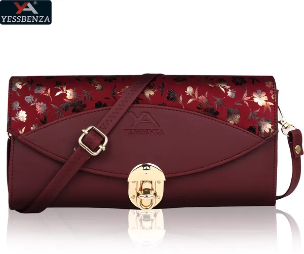 Maroon_Leather_And_Cotton_Detachable_Strap_Twist_Clasp_Sling_Bag