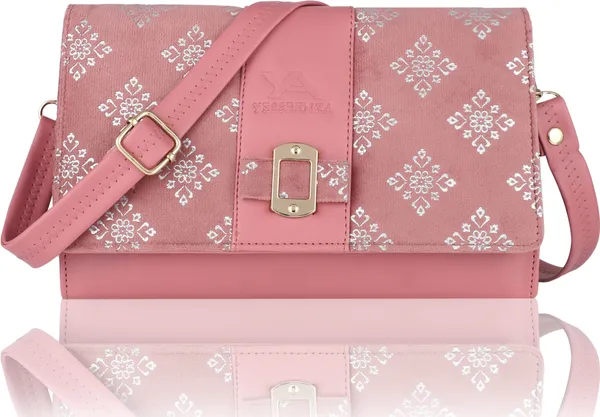Pink_Casual_And_Evening/Party_Synthetic_Leather_And_Cotton_Sling_Bag
