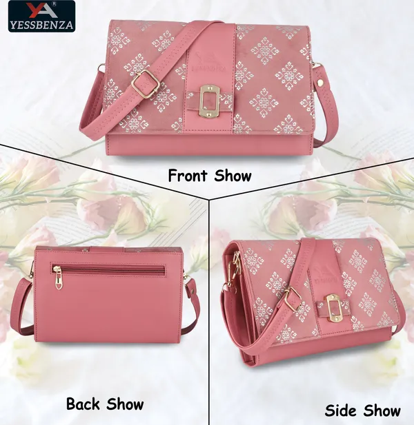 Pink_Casual_And_Evening/Party_Synthetic_Leather_And_Cotton_Sling_Bag