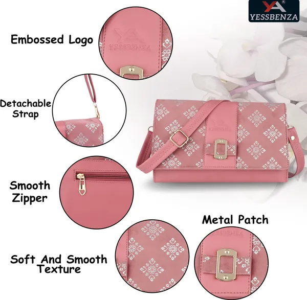 Pink_Casual_And_Evening/Party_Synthetic_Leather_And_Cotton_Sling_Bag