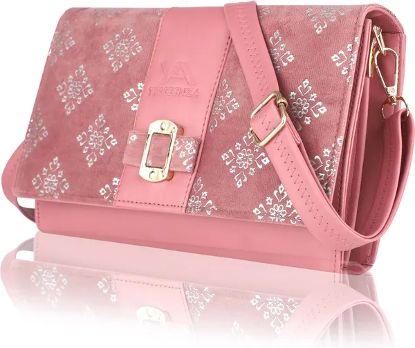 Pink_Casual_And_Evening/Party_Synthetic_Leather_And_Cotton_Sling_Bag