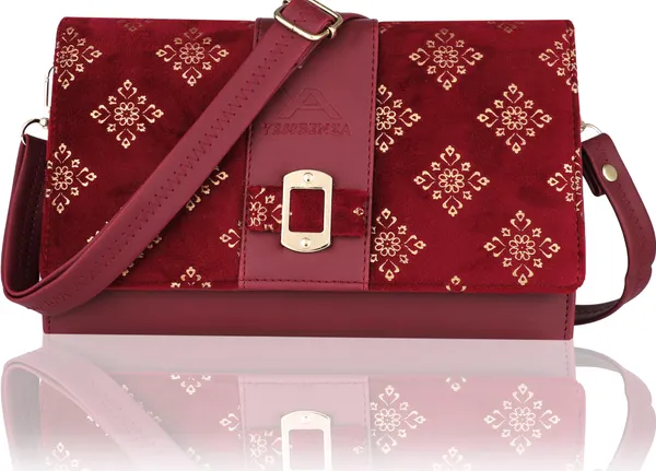 Maroon_Striped_And_Colorblock_Synthetic_Leather_And_Cotton_Zipper_Sling_Bag