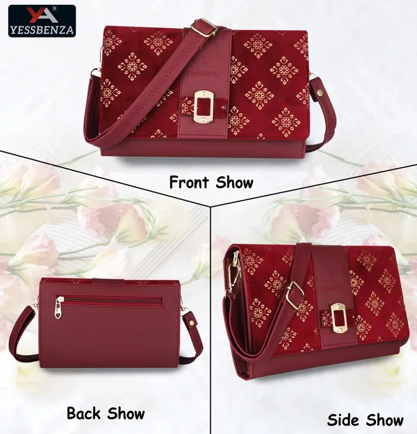 Maroon_Striped_And_Colorblock_Synthetic_Leather_And_Cotton_Zipper_Sling_Bag