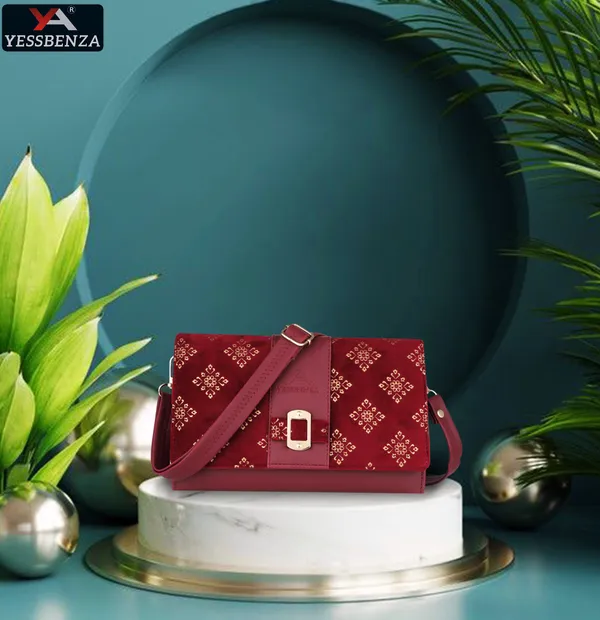 Maroon_Striped_And_Colorblock_Synthetic_Leather_And_Cotton_Zipper_Sling_Bag