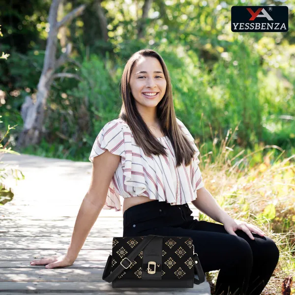 Black_Synthetic_Leather_And_Cotton_Self_Design_Detachable_Strap_Sling_Bag
