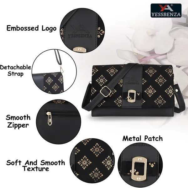 Black_Synthetic_Leather_And_Cotton_Self_Design_Detachable_Strap_Sling_Bag