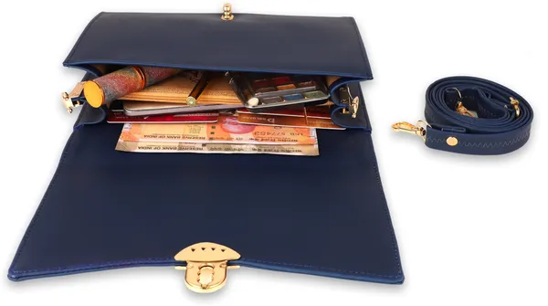 Navy_Textured_And_Studded_Casual_And_Party_And_Formal_And_Sports_Leather_And_Cotton_Twist_Clasp_Sling_Bag