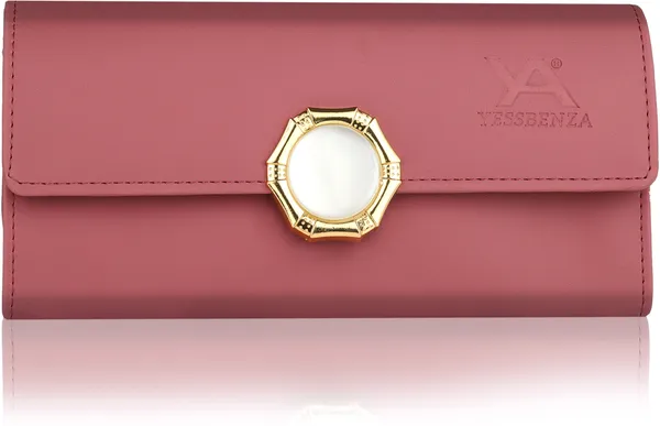 Peach_Synthetic_Polycotton_Fabrics_Envelop_Closure_Two-Fold_Clutch_Wallet