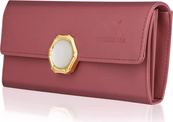 Peach_Synthetic_Polycotton_Fabrics_Envelop_Closure_Two-Fold_Clutch_Wallet