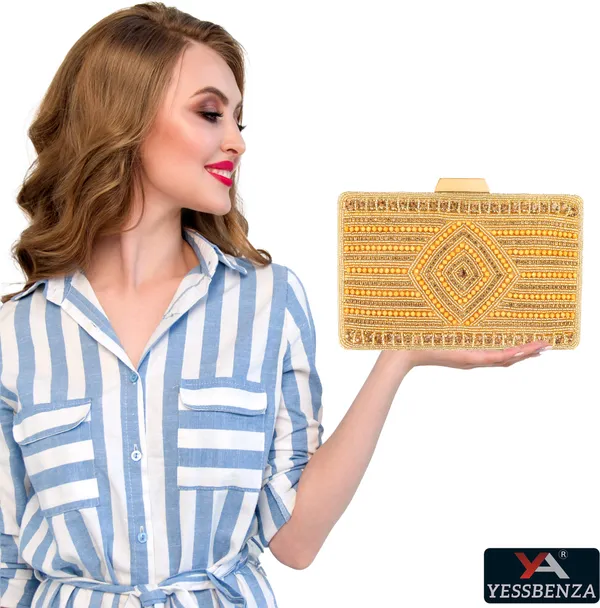 Yellow_Embroidery_Party_Clutch_Bags_With_Hard_Fiber_And_Twist_Clasps