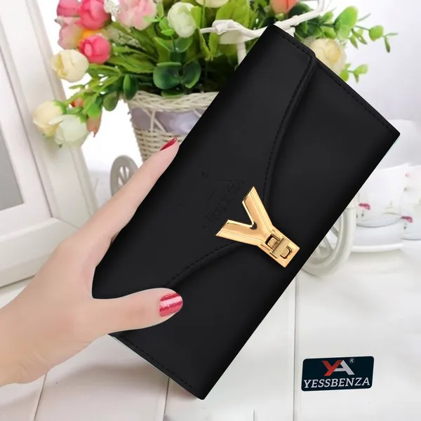 Quality_Black_Clutch_Wallet_With_Y_Twist_Lock_For_Ladies