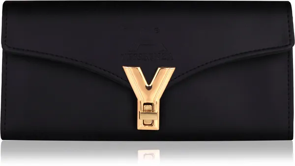 Quality_Black_Clutch_Wallet_With_Y_Twist_Lock_For_Ladies
