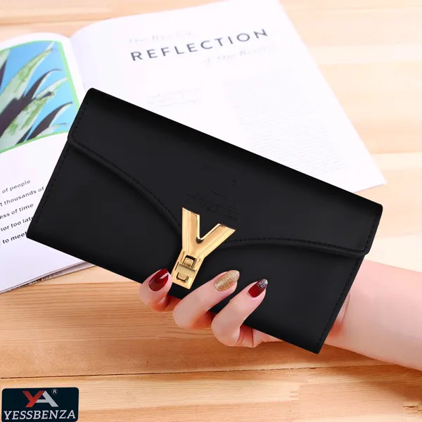 Quality_Black_Clutch_Wallet_With_Y_Twist_Lock_For_Ladies