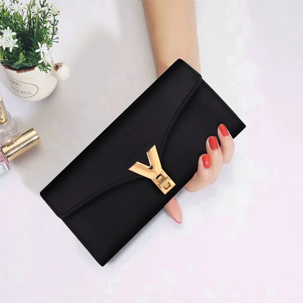 Quality_Black_Clutch_Wallet_With_Y_Twist_Lock_For_Ladies