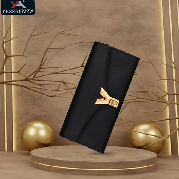 Quality_Black_Clutch_Wallet_With_Y_Twist_Lock_For_Ladies