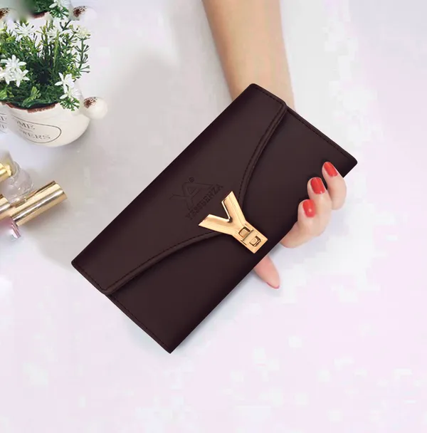 Quality_Brown_Y_Twist_Lock_Clutch_Wallet_For_Casual_Parties