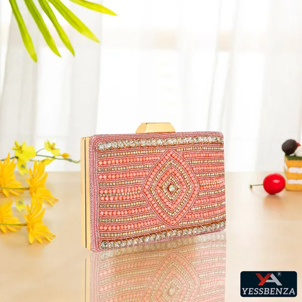 Peach_Embroidery_Party_Clutch_Bag_With_Hard_Fiber_Lining_And_Twist_Clasps