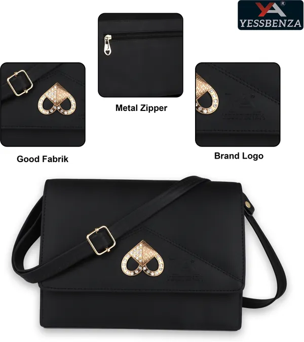 Black_Self_Design_Casual_Synthetic_Leather_And_Cotton_Detachable_Strap_Sling_Bag