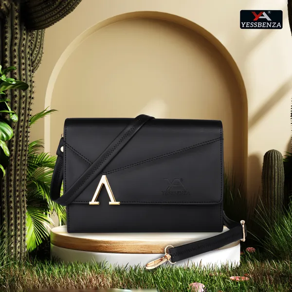 Textured_Black_Synthetic_Leather_Casual_And_Evening/Party_Magnetic_Button_Sling_Bag
