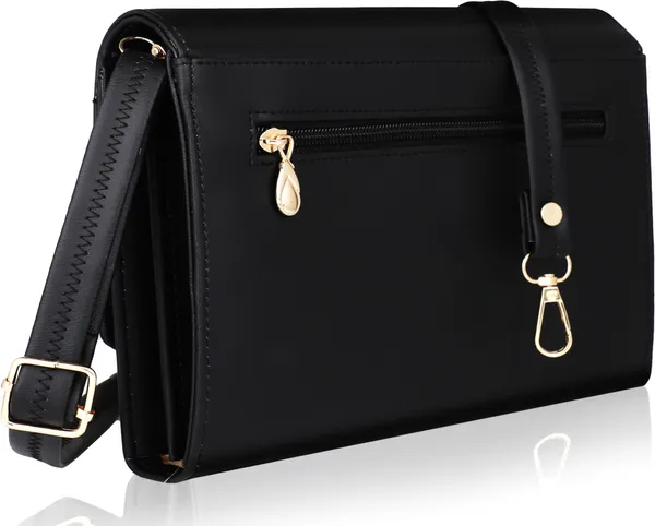 Textured_Black_Synthetic_Leather_Casual_And_Evening/Party_Magnetic_Button_Sling_Bag