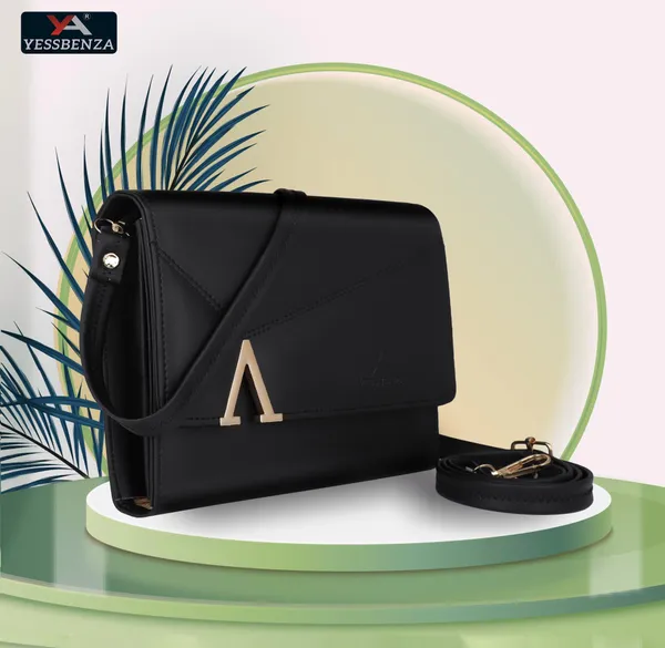 Textured_Black_Synthetic_Leather_Casual_And_Evening/Party_Magnetic_Button_Sling_Bag