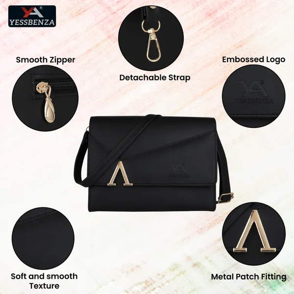 Textured_Black_Synthetic_Leather_Casual_And_Evening/Party_Magnetic_Button_Sling_Bag