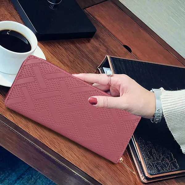 Peach_Graceful_Synthetic_Leathers_Round_Zipper_Close_Clutch_Bag_For_Women