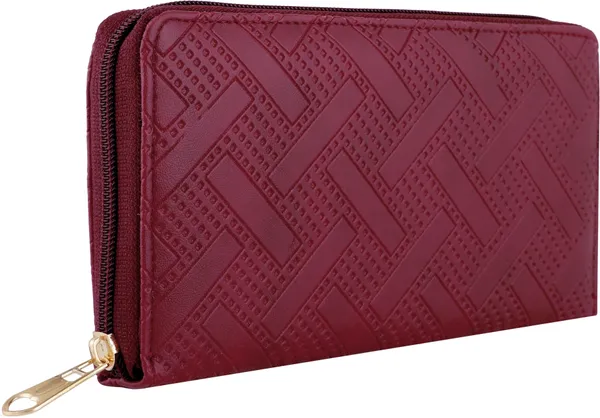 Maroon_Casual_Round_Zipper_Clutch_With_Synthetic_Leather_Material