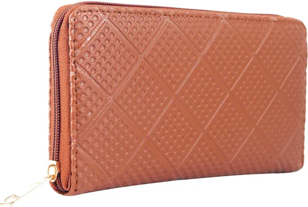 Tan_Synthetic_Leathers_Round_Zipper_Close_Clutch_Bag_For_Women