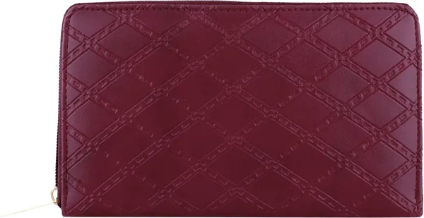 Maroon_Embossed_Faux-Leather_Round_Zipper_Modern_Women_Clutches_Casual/Formal_Bag