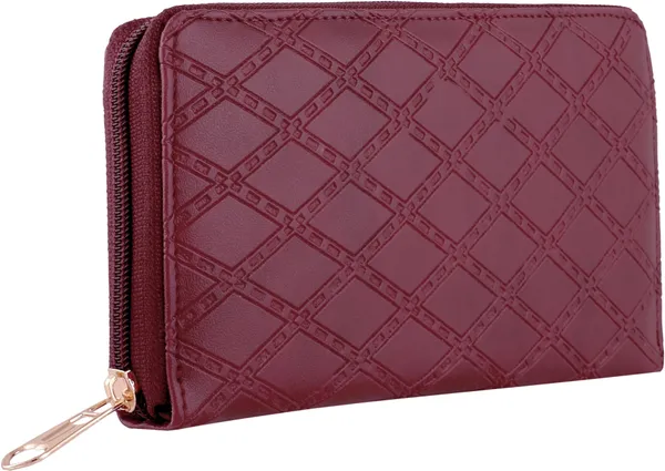 Maroon_Embossed_Faux-Leather_Round_Zipper_Modern_Women_Clutches_Casual/Formal_Bag