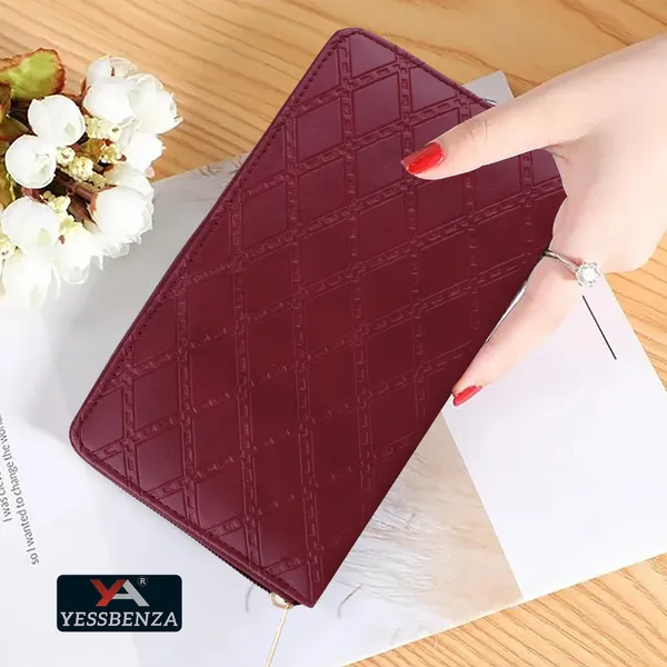 Maroon_Embossed_Faux-Leather_Round_Zipper_Modern_Women_Clutches_Casual/Formal_Bag