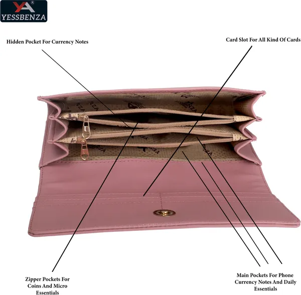 Peach_Envelope_Closure_Hand_Clutch_Purse_Wallet_Casual_Synthetic_Leather