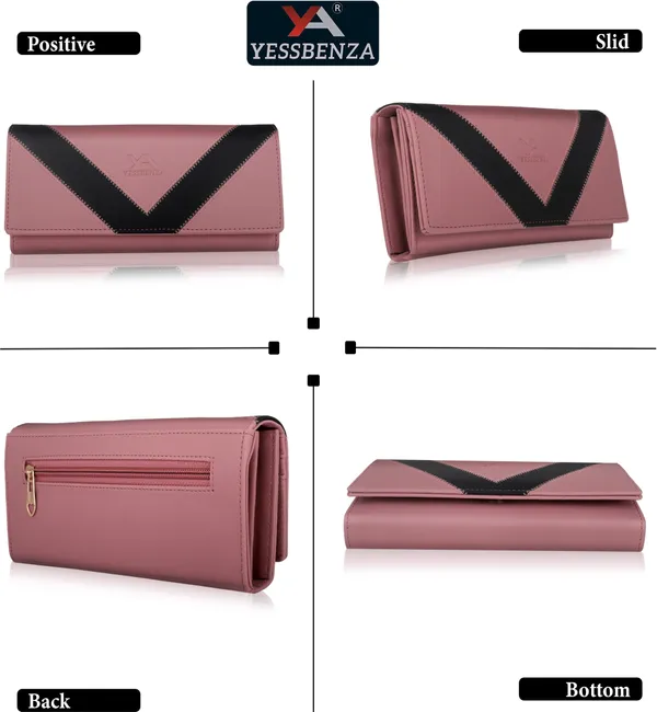 Peach_Envelope_Closure_Hand_Clutch_Purse_Wallet_Casual_Synthetic_Leather