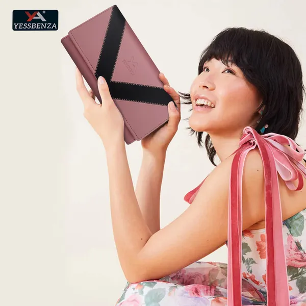 Peach_Envelope_Closure_Hand_Clutch_Purse_Wallet_Casual_Synthetic_Leather