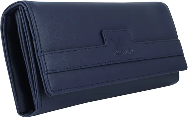 Blue_Leather_Women'S_Cotton_Blend_Magnetic_Closure_Envolap_Clutch_Bag