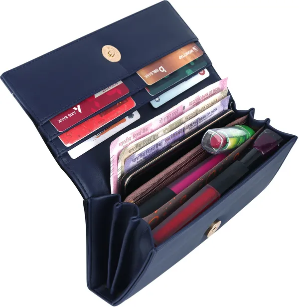 Blue_Leather_Women'S_Cotton_Blend_Magnetic_Closure_Envolap_Clutch_Bag